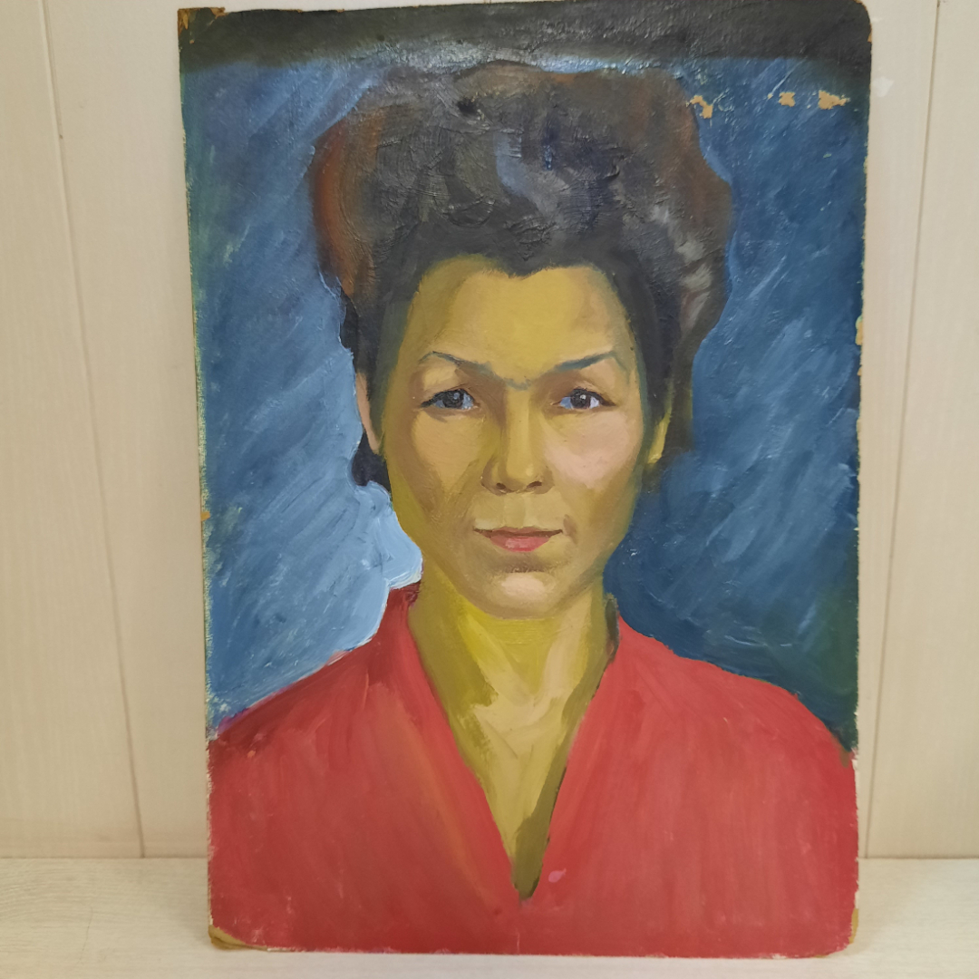 Картина маслом на картоне, портрет женщины, 34х 48, 1961г. СССР.. Картинка 1